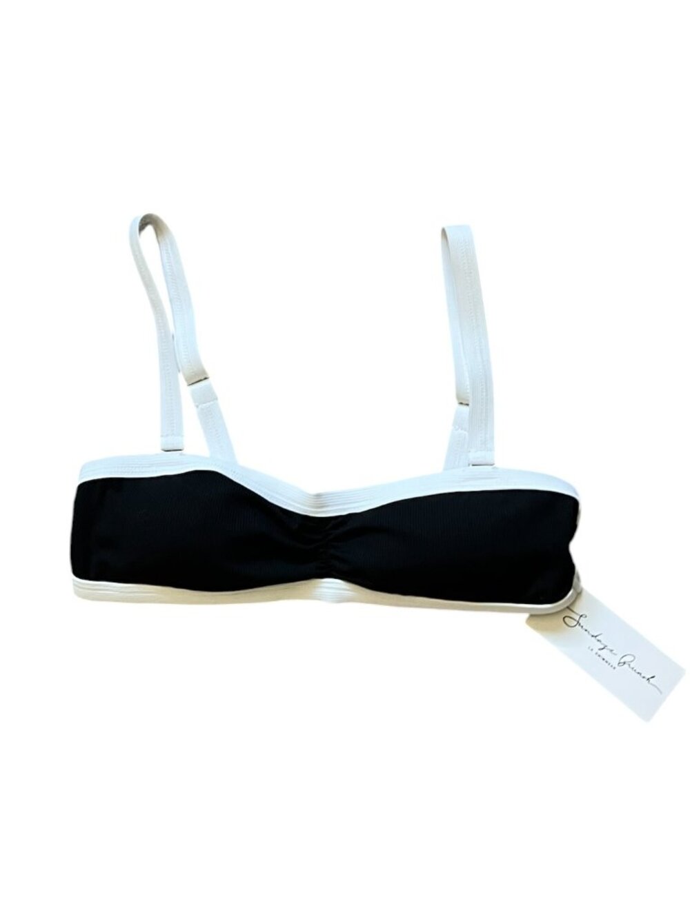Sundaze Brunch NEW Paris Ribbed Bikini Top In Black & White Size S